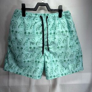 Disney Vacation Swim Trunks Mens Medium Mint Mickey Donald Pluto Goofy